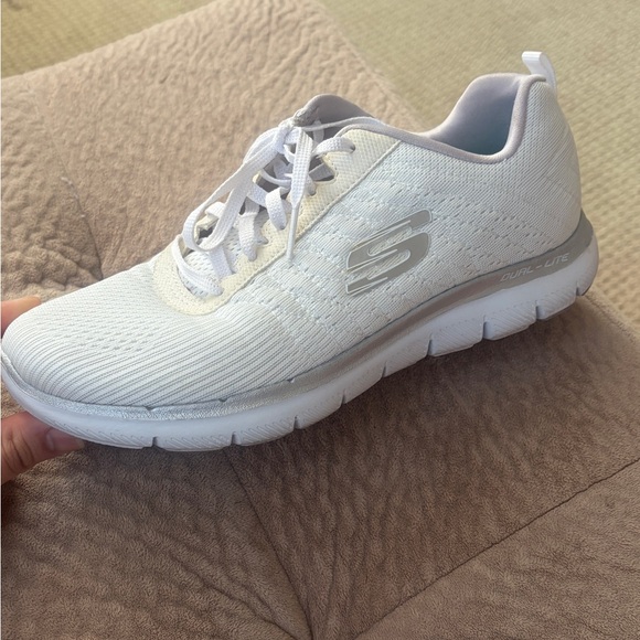 Skechers Shoes - Skechers Women's White and Silver Sneakers